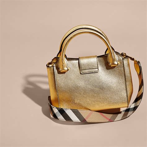 burberry small metallic leather buckle tote|burberry medium top handle tote.